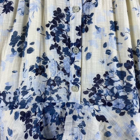 Maeve Anthropologie Mini Swing Dress Sz M Cream Blue Long-Sleeve V-Neck Fairy - Picture 4 of 12